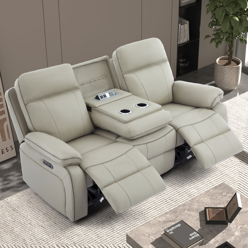 78.7" Faux Leather Power Reclining Sofa with USB, Type-C, AC Outlets, Flip-Down Console & Cup Holders for Living Room – Gray/Black