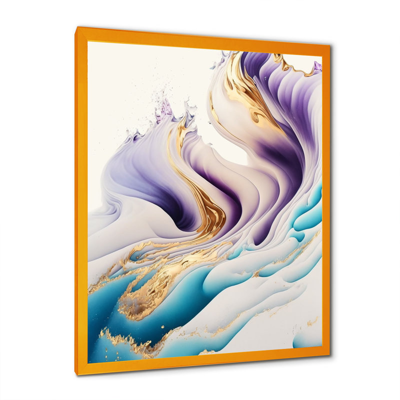 «Blue, Gold and Mauve Abstract Waves IV», peinture sur toile, H 40 po x l 30 po x P 1,5 po