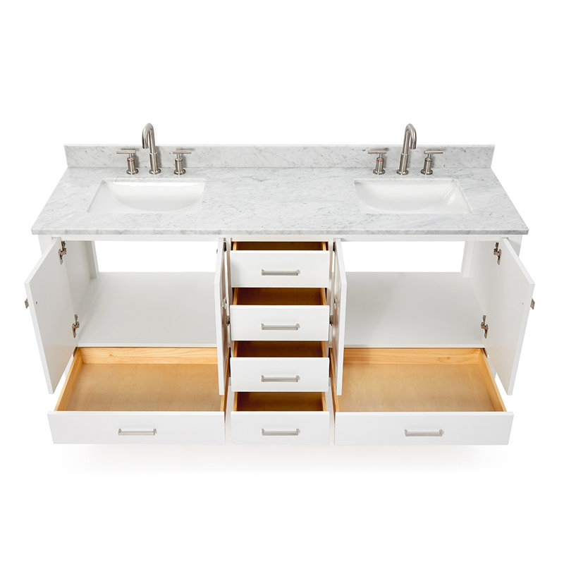 Cambridge 72.25'' Double Bathroom Vanity with Top, White