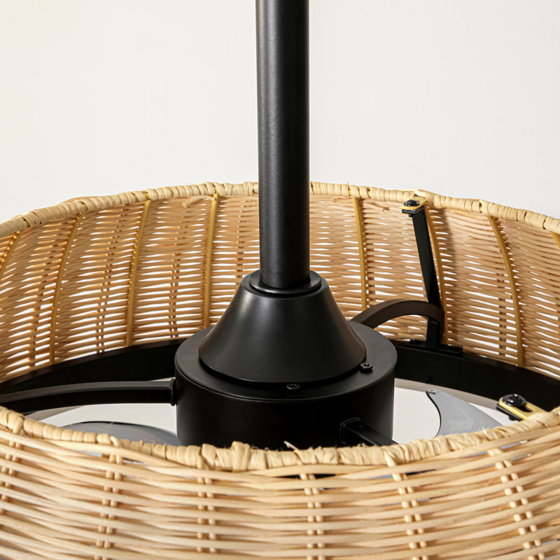 Ventilateur de plafond 21 po en rotin avec lumière DEL et télécommande inclus
