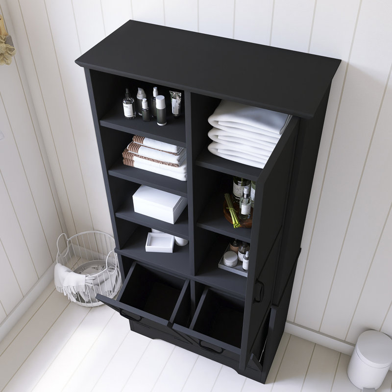 68" Tall Bathroom Storage Cabinet With Open Shelve, Black