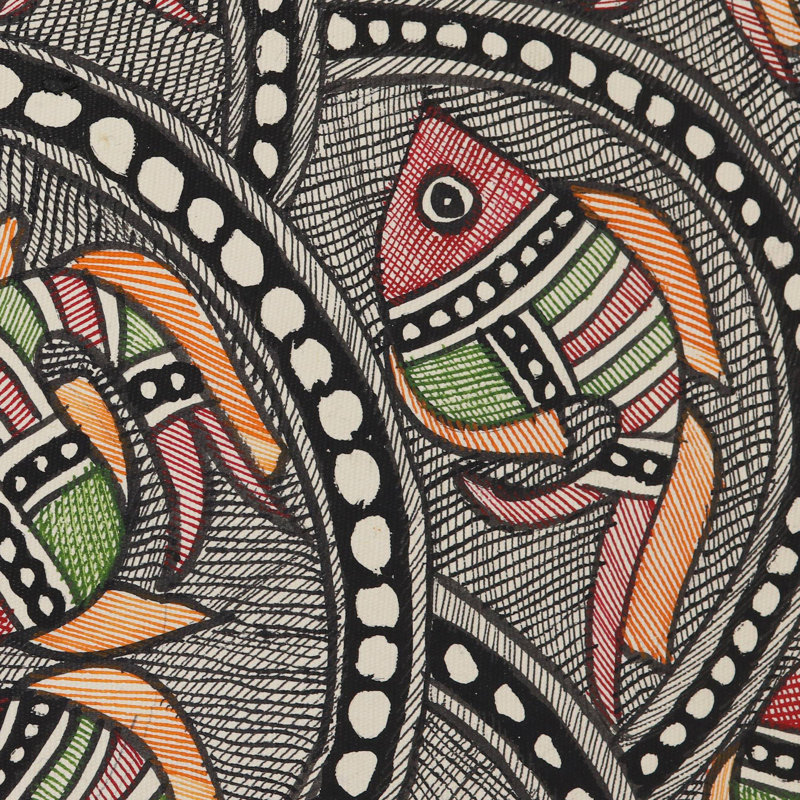 Suspension murale madhubani painting fish lointaine