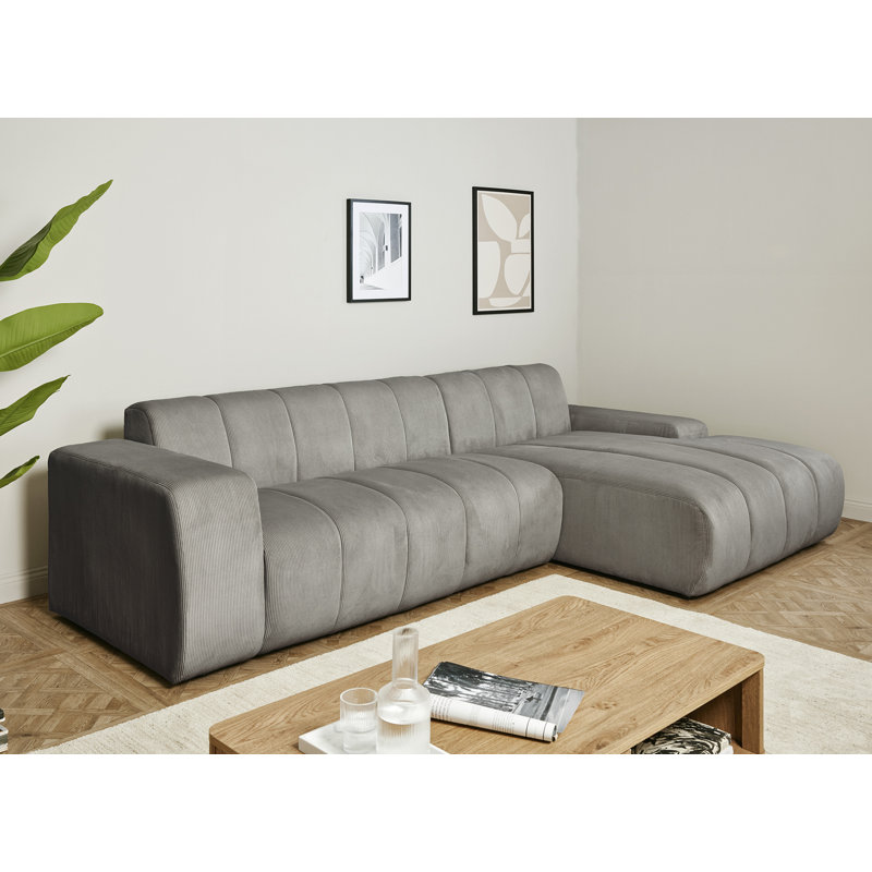Charee 5 Seater Corner Sofa , Right Hand Facing, Grey Corduroy