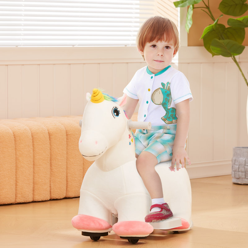 AIYAPLAY 6V Electric Ride on Unicorn with Music for Ages 18-36 Months White
