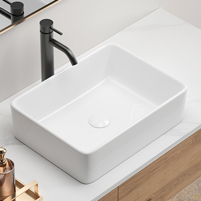 Lavabo de salle de bain vasque rectangulaire 19 pouces, lavabo de salle de bain rectangulaire au-dessus du comptoir moderne en porcelaine blanche 19 x 15 pouces vasque en céramique
