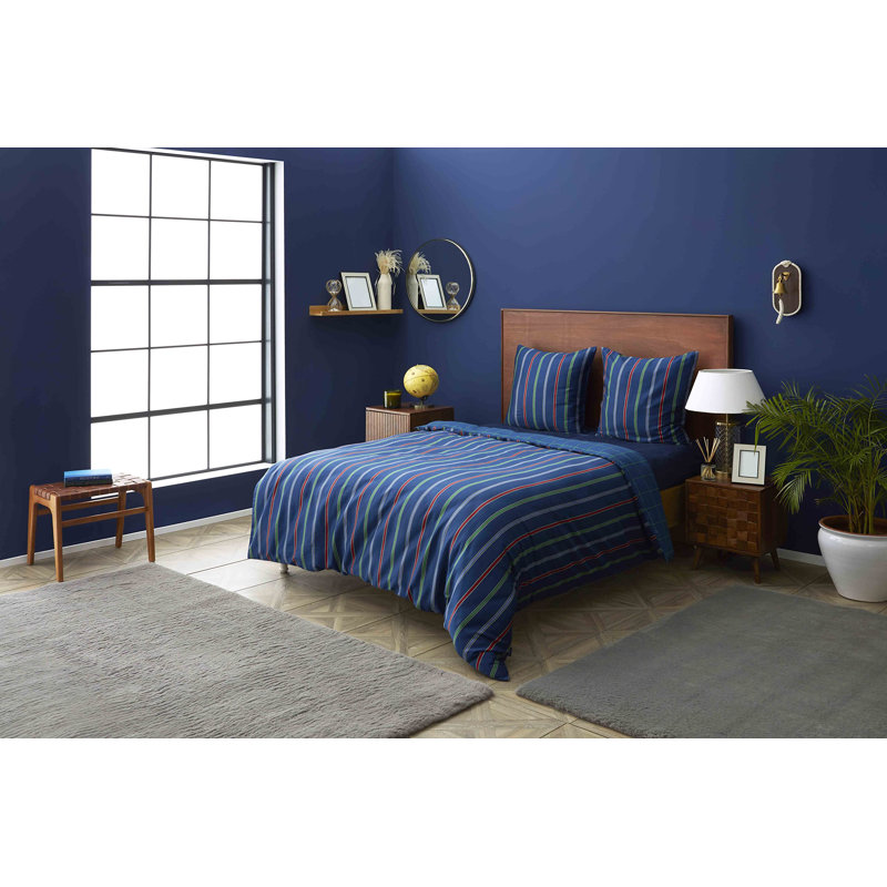 Nautica Ray 100% Turkish Cotton Down Duvet Cover Set, Navy Blue Multi, Double