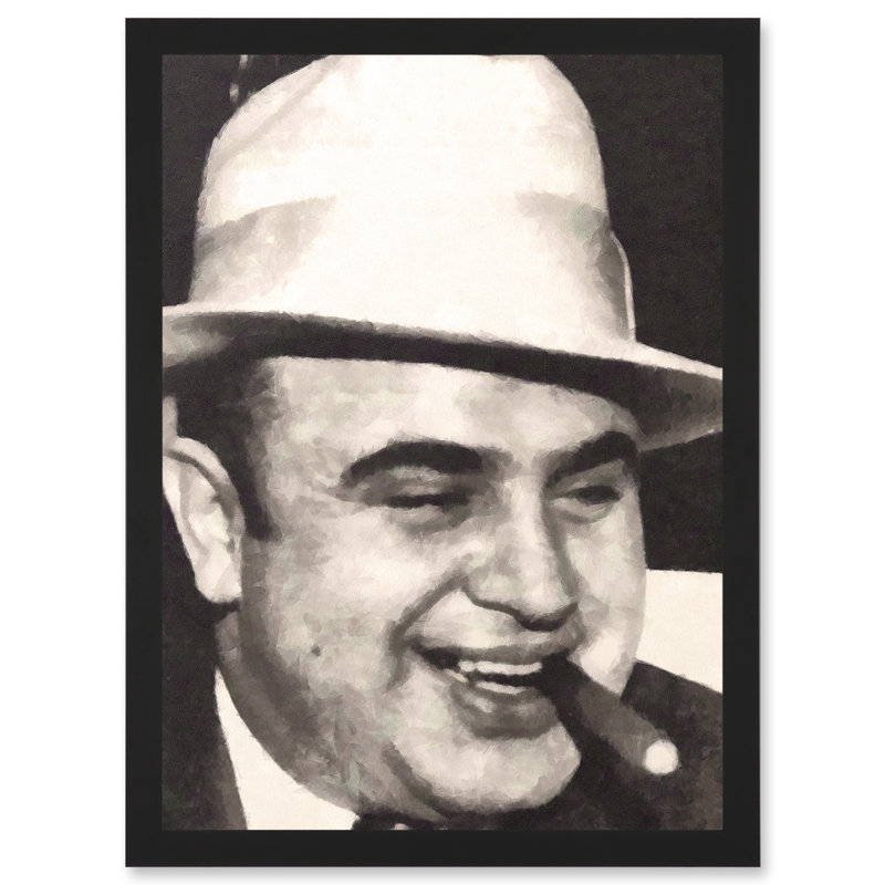 Portrait Gangster Al Capone Cigar Crime - Single Picture Frame Painting on Canvas, 32.3cm H x 23.4cm W