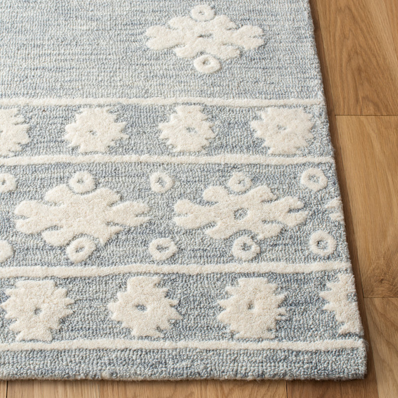 Tapis gris clair en laine / coton touffeté à la main, Rectangle 3 pi x 5 pi
