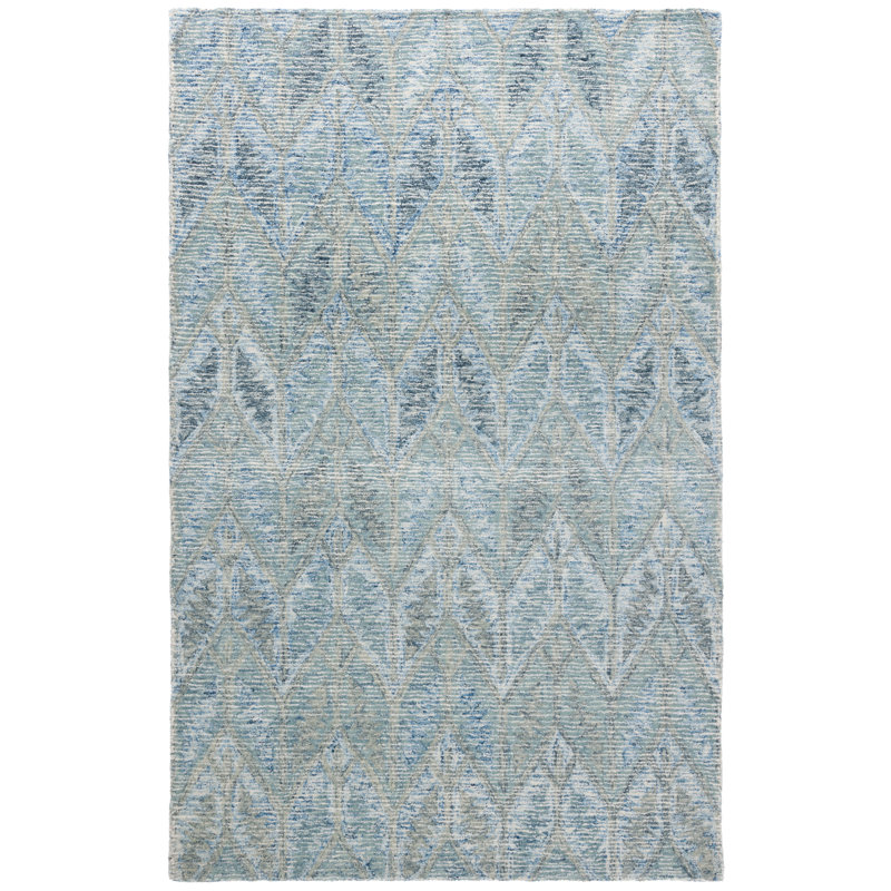 Maximino Ebony Hand Tufted Wool/Cotton Chevron Rug in Light Blue, Rectangle 6' x 9'