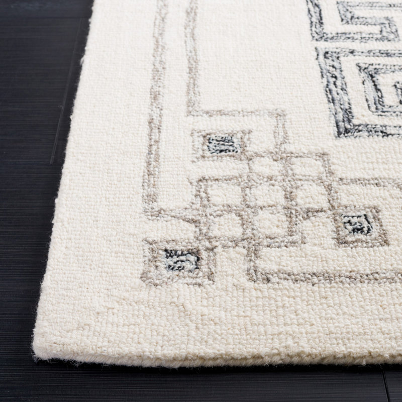 Annebelle Hand Tufted Wool/Cotton Geometric Rug in Black/Ivory, Rectangle 3' x 5'