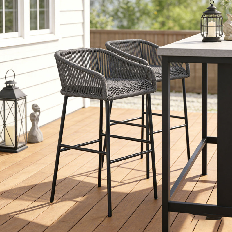 Outdoor Patio Rope Bar Stool, Dark Gray