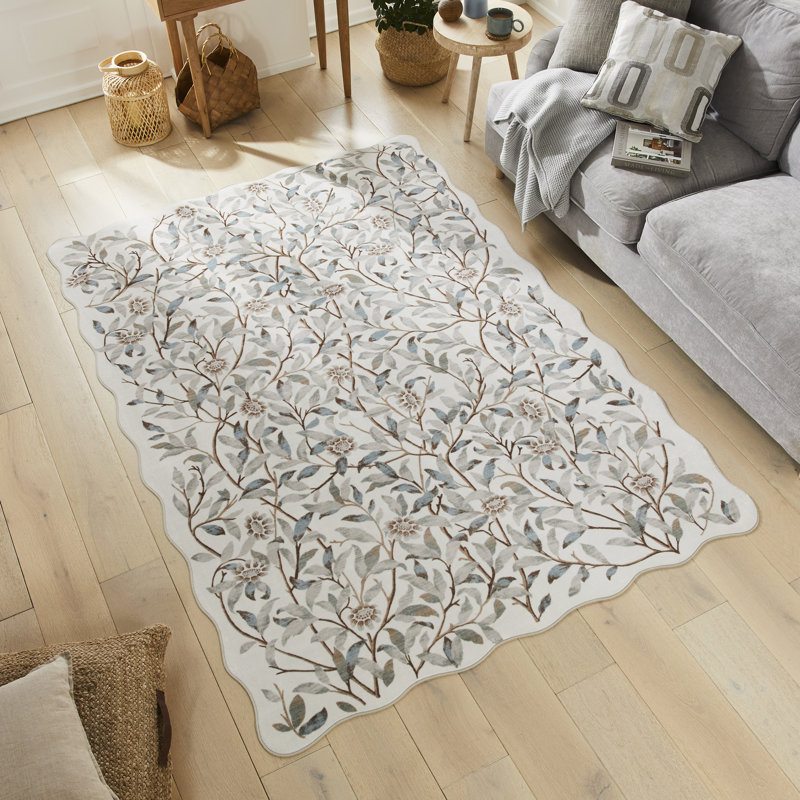 Floral Light Grey Washable/Stain Guarded Area Rug , Rectangle 200 x 300 cm