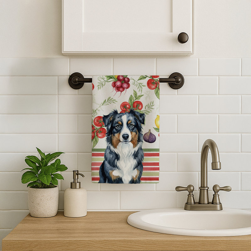 Black Australian Shepherd Vegetables Kitchen Towel, Black Australian Shepherd