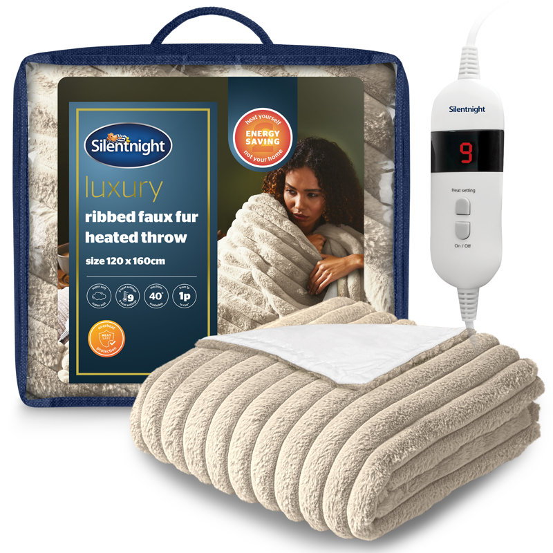 Silentnight Luxury Ribbed Faux Fur Heated Throw, Beige