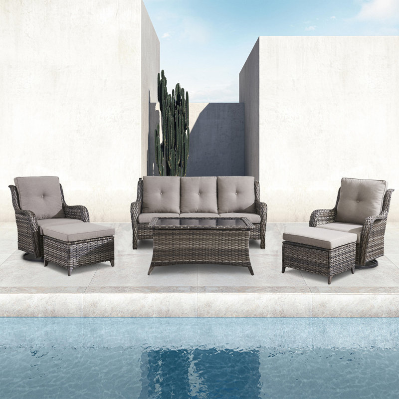 5 - Person Patio Conversation Set with Cushions, Gray, Gray