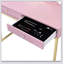 Bureau de coiffeuse chic rose et doré avec 2 tiroirs, miroir amovible et plateau à bijoux pour des routines de beauté organisées