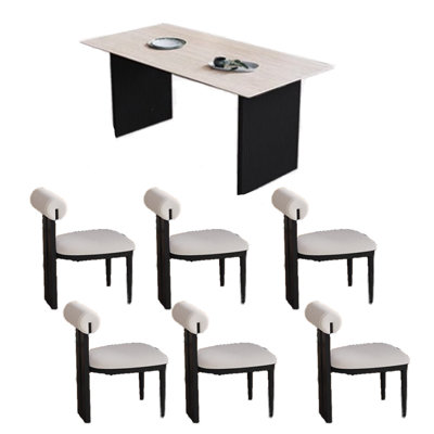 Simple Solid Wood Rock Plate Dining Table Sets.