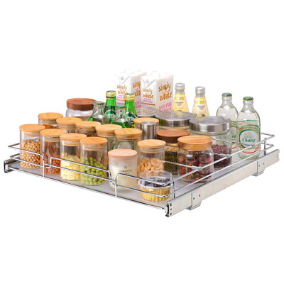 21.5"Wx21"Dx3.5"H Pull Out Cabinet Organizer, Heavy Duty Slide Out Pantry Shelves, Steel Roll Out Drawers, Sliding Drawer Storage For Home Under Sink, 23"Wx22"Dx7"H Install Size For Cabinet