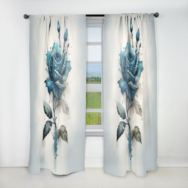 Linus - Blue Rose With Thorns - Traditional Velvet Curtain - Room Darkening - 1 panel, 52" W x 95" L