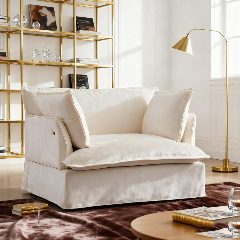 Fauteuil d'appoint surdimensionné en chenille 47,2 po Chenille Fabirc, Blanc