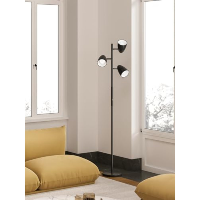 Lampe sur pied à intensité variable avec 3 ampoules DEL, lumières rotatives réglables, lampes sur pied pour salon, chambre à coucher, maison, bureau - noir et or