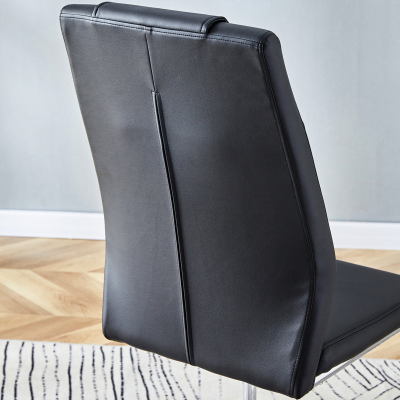 Diner 63 po x 37 po avec 4 chaises en polyuréthane noir pour les petites réunions - Motif de marbre, pieds en forme de U, base coulissante, conception ergonomique, chaises rembourrées en éponge douce, métal argenté Installation rapide