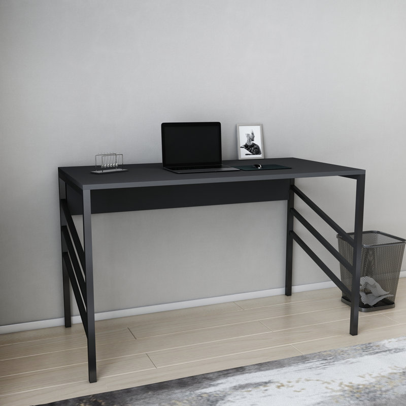 Ricka Modern Writing Desk With Metal Legs, Black/Black