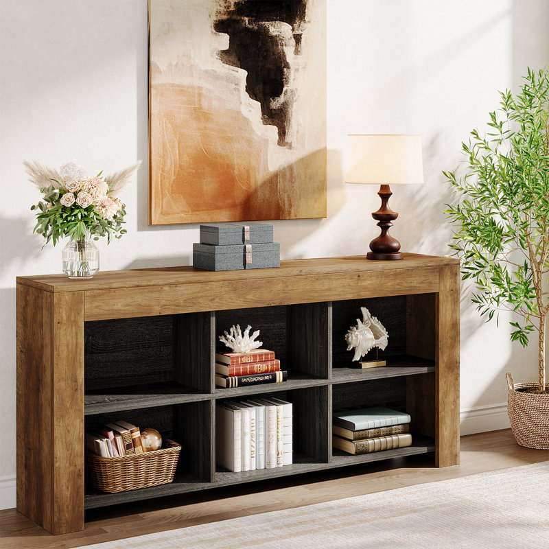 Horizontal Bookcase With 6 Cubes Storage Organizer