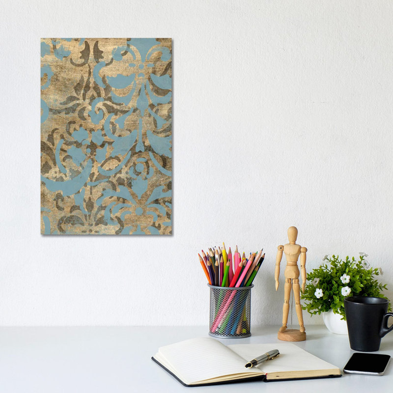 Damask Over Gold I by Jennifer Goldberger - Wrapped Canvas Painting, 20.32 cm H x 30.48 cm W