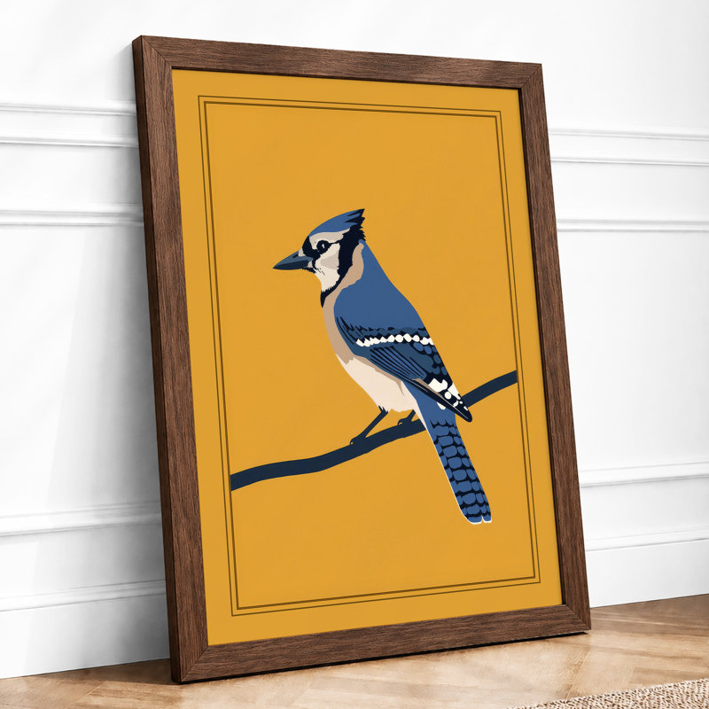 Blue Jay On Branch Japandi - Print, Walnut, A3 - 42.0 x 29.7 cm