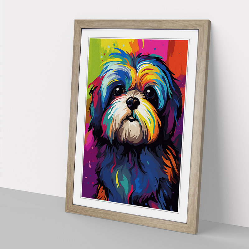 Shih Tzu Pop - Framed Print, Oak , 46cm H x 34cm W x 2cm D