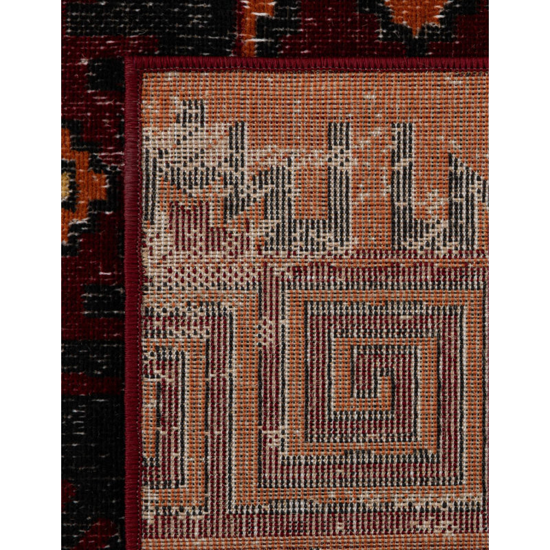 Geometric Red Area Rug, Square 7'10"