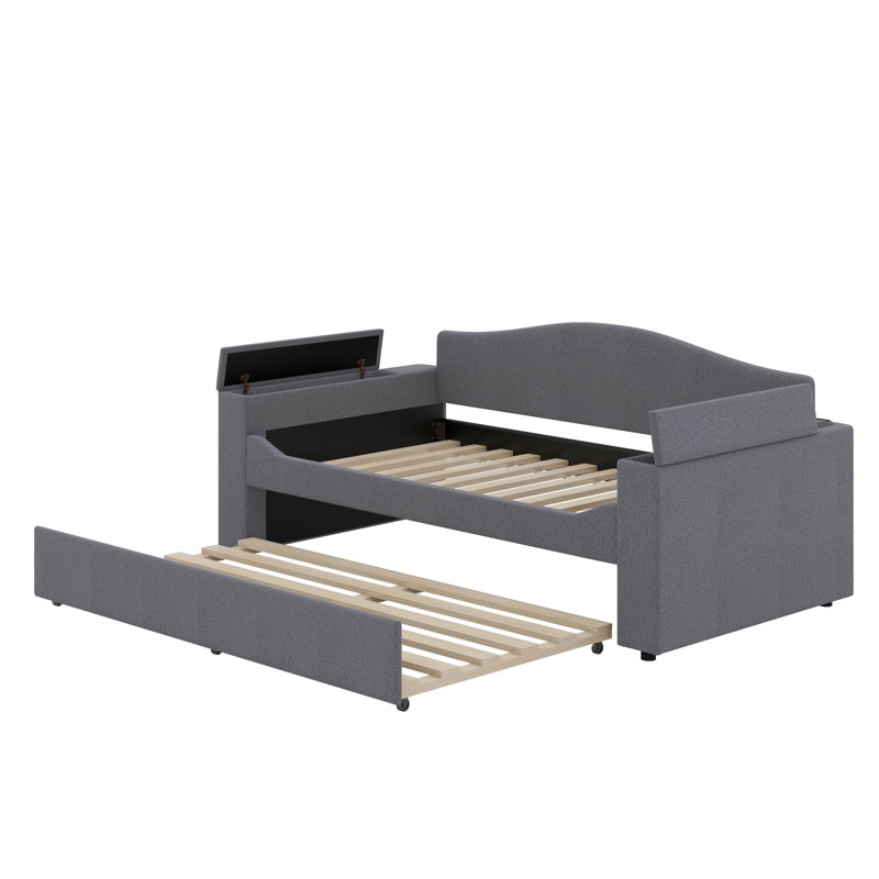 Lit de jour simple rembourré avec couchette et dernier système audio Bluetooth intégré, Gris