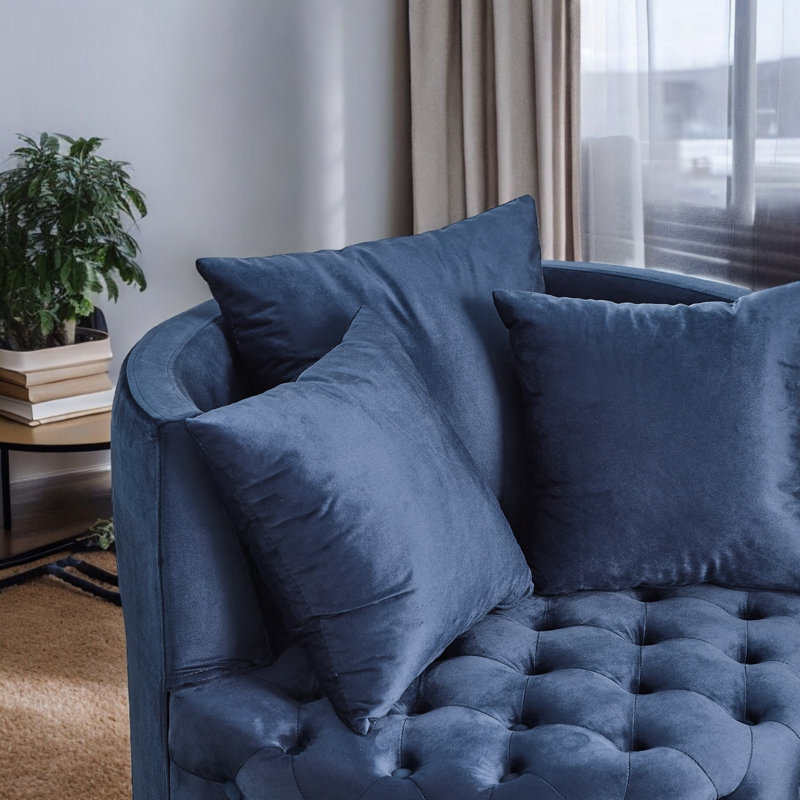 Fauteuil demi-tonneau Jakora, Velours bleu