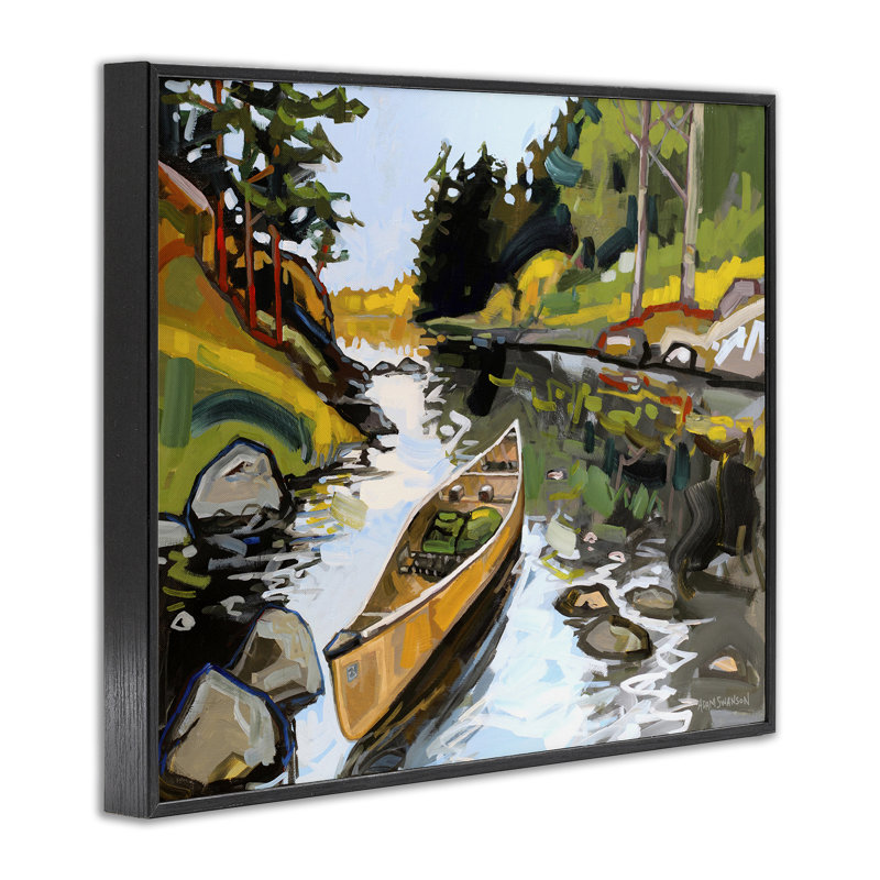  Canot à travers la rivière, estampe numérique par Adam Swanson, H 11 po x l 14 po, Giclée encadrée noir minuit