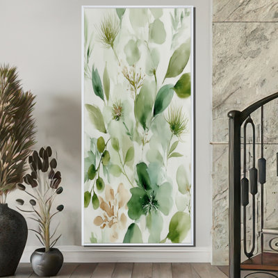 Watercolor Greenery Sage Watercolor - Plants Large Wall Art, Green Botanical Framed Canvas Art Print