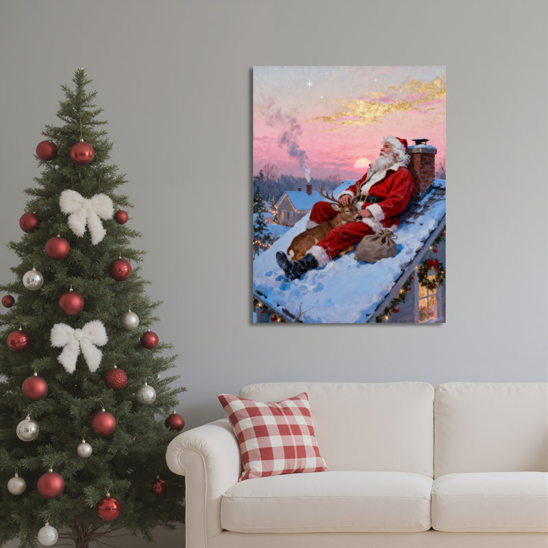 Père Noël renne, art mural sur toile, H 18 po x l 12 po