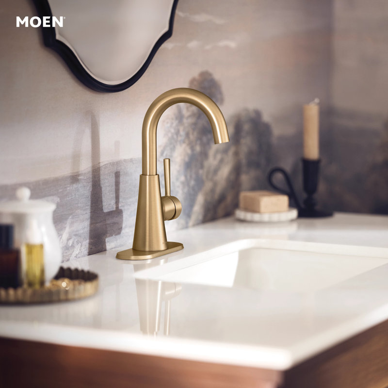 Ronan One-Handle Single Hole Modern Bathroom Sink Faucet with Optional Deckplate and Spring Drain, Bronzed Gold
