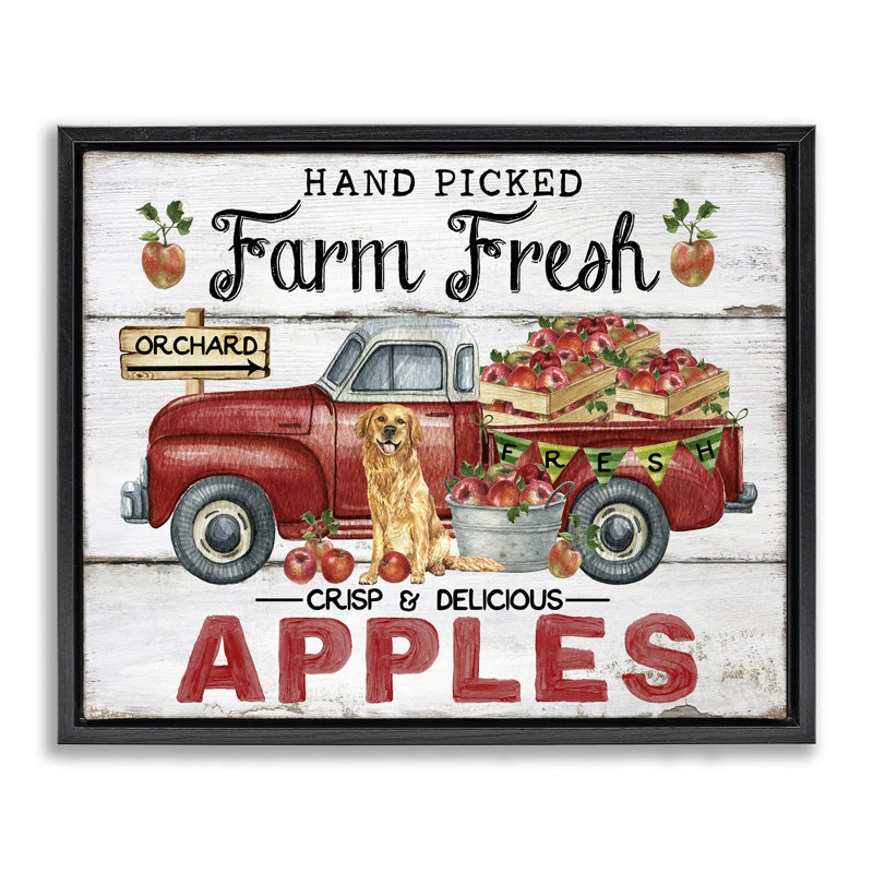 Farm Fresh Apples Truck Framed Floater Canvas Wall Art by Creatif Belle, Cadre flottant noir de jais, H 17 po x l 21 po