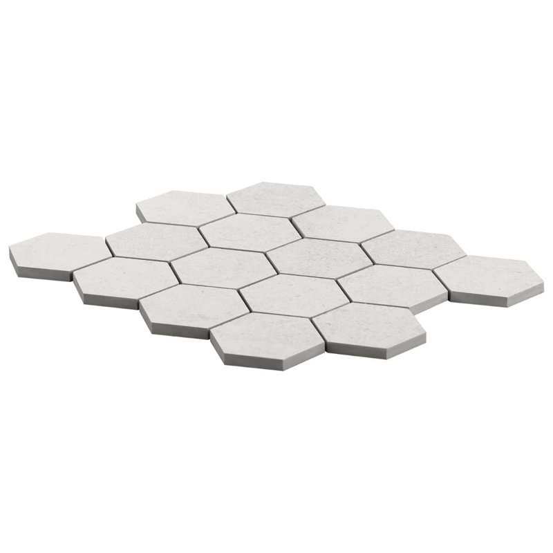 New Rock 3" Hexagon Matte Porcelain Mosiac Tile, Perla White