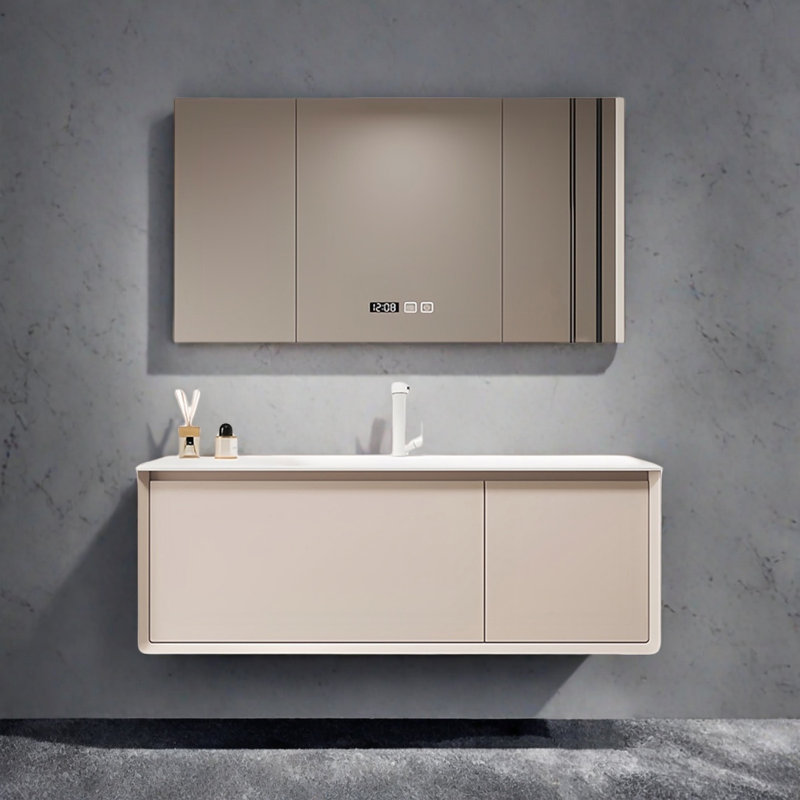 Simple cream style bathroom cabinet, 19.68" H x 47.24" W x 21.65" D