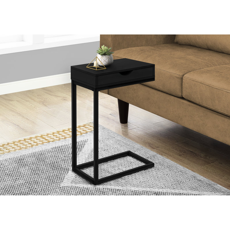 Table d'appoint pour le salon et la chambre à coucher, avec compartiment de rangement en stratifié noir et métal