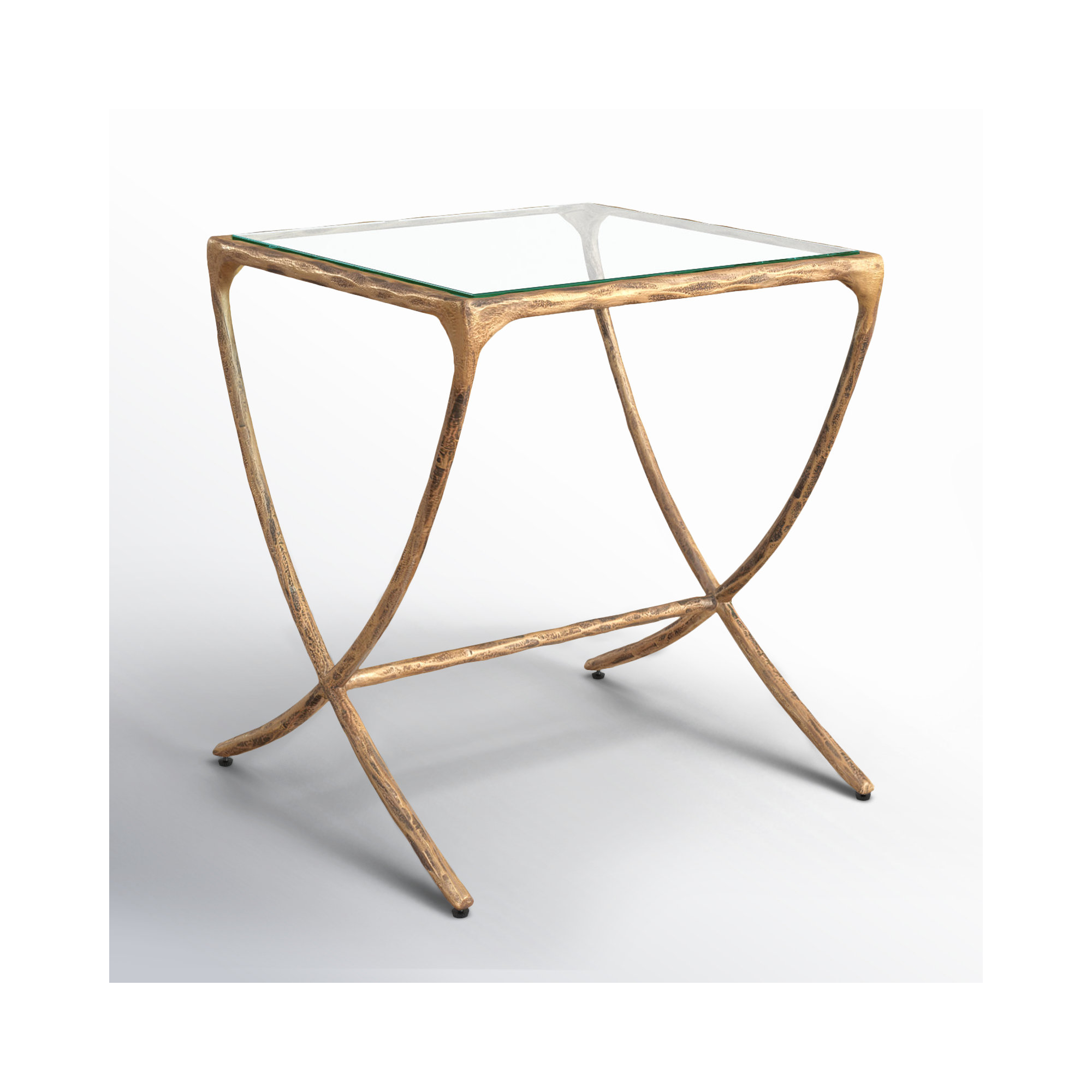 Evelynn Glass End Table, Brass