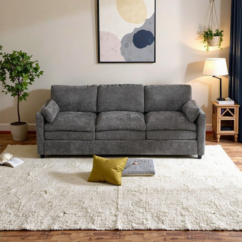 Canapé 89 po surdimensionné en chenille confortable 89 po - Couchette 3 places avec assise profonde et soutien lombaire, gris