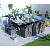 10 - Person Metal Patio Dining Set with Rectangular Table , Cushions Included