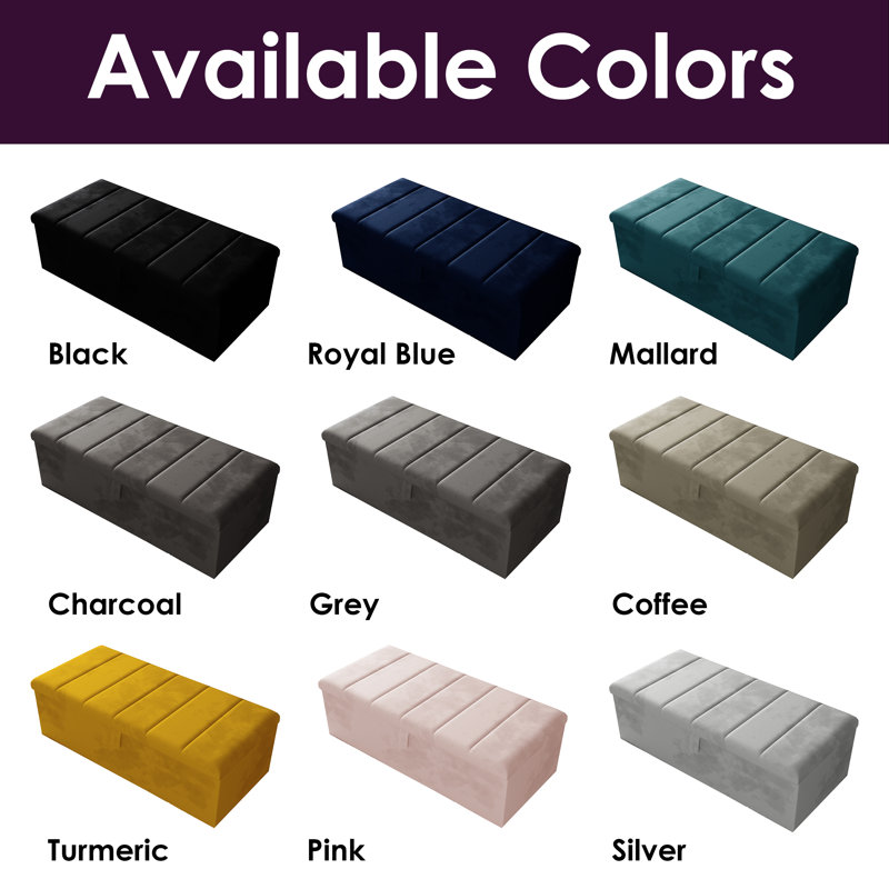 Alakay 102cm Wide Rectangle Striped Ottoman Storage Box with Hydrolic Arm, Plush Mallard