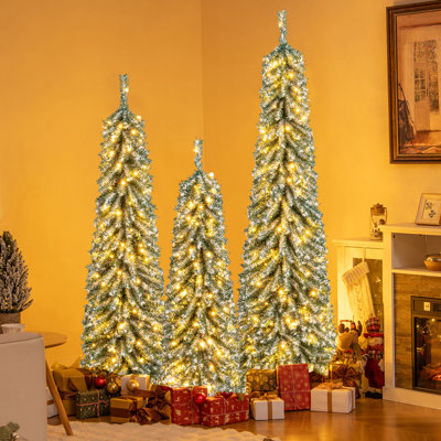 The Holiday Aisle® 4 FT 5' 6' Artificial Christmas Tree Set of 3 w/ Realistic Accumulated Snow