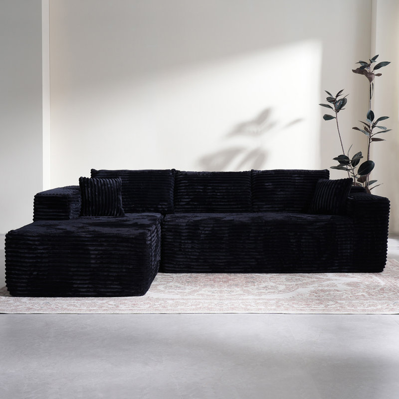 Canapé en velours côtelé sans compression, Velours côtelé noir, Orienté à gauche (vu de face)