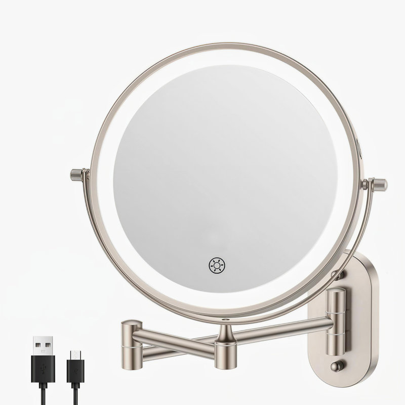 Miroir de maquillage mural Teejay, Nickel