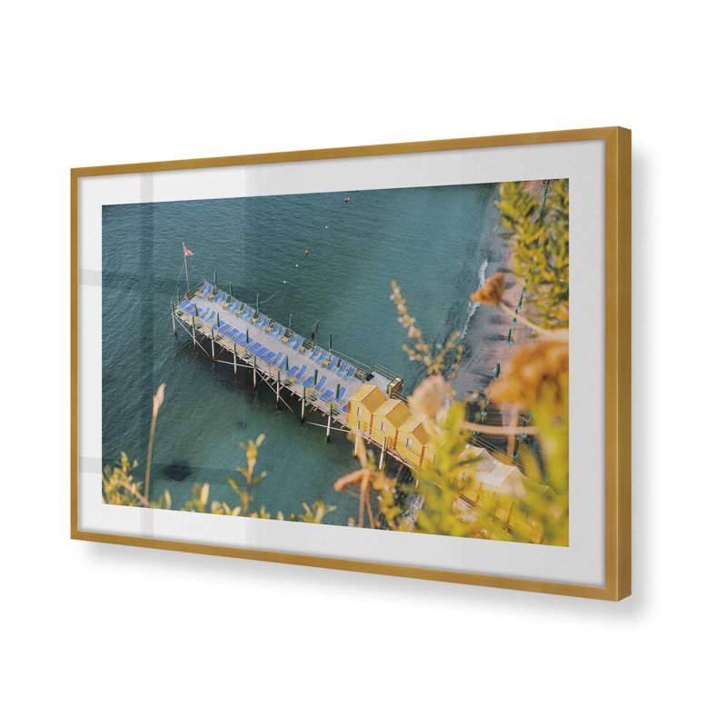 Imprimé sérénité bleu, Cadre simple en or poli, H 13,25 po x l 17,25 po x P 1,25 po
